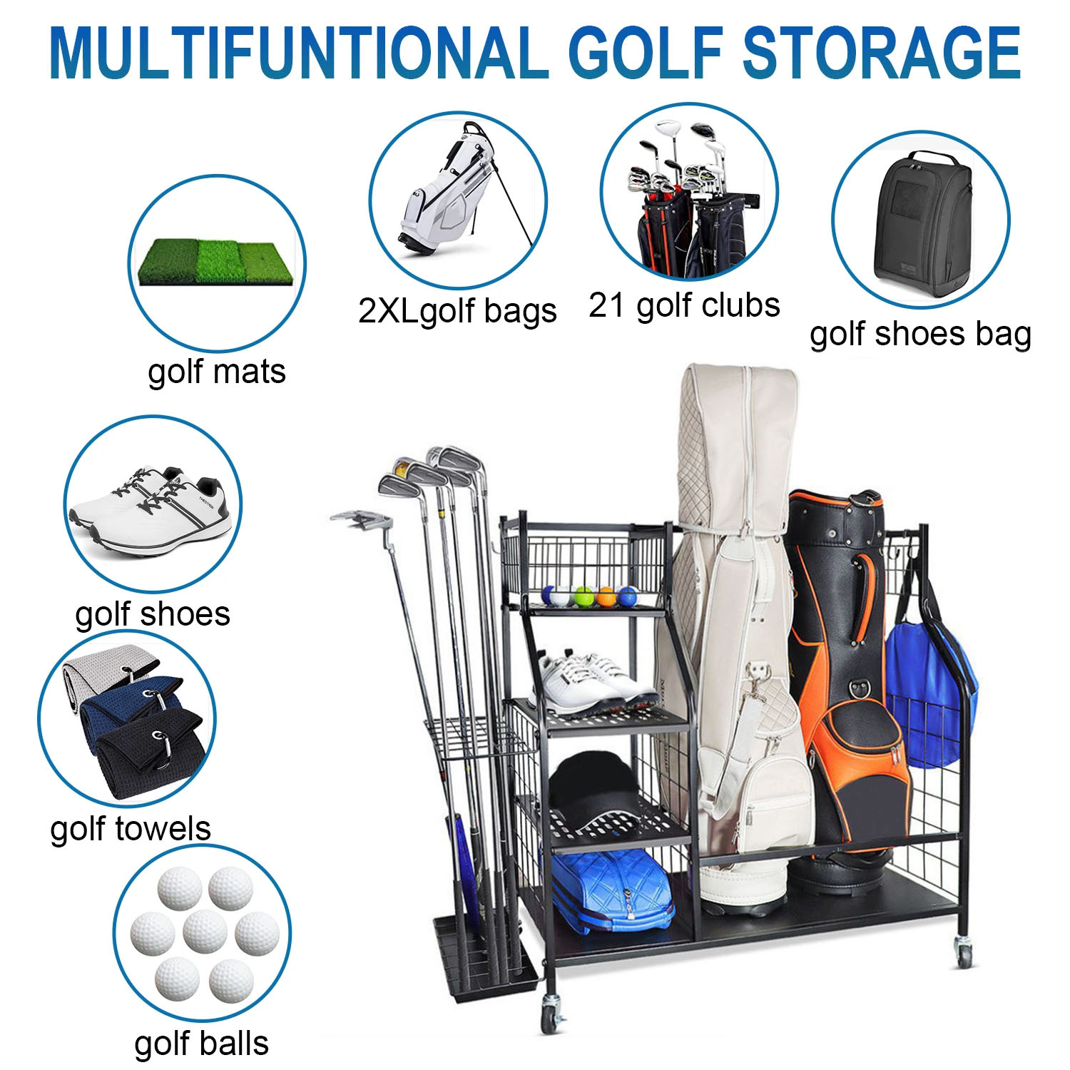 Golf Bag Storage Garage Organi - Sports Equipment Organizer Rack 评论和价格
